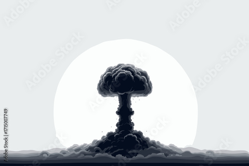 Nuclear explosion cloud rising against a pale background  