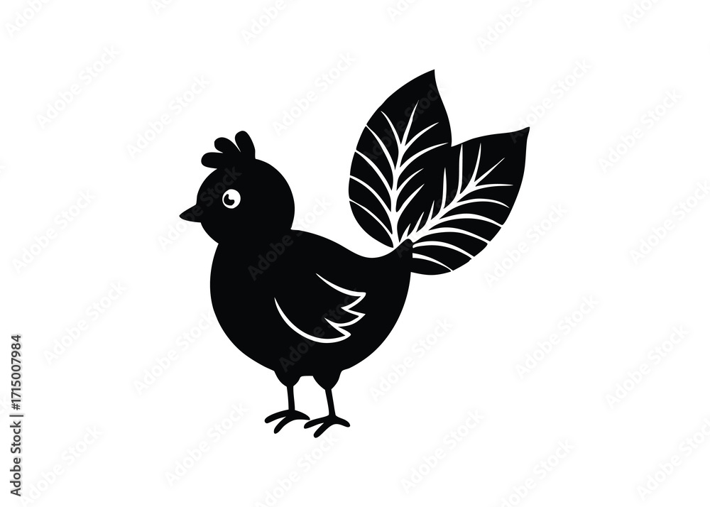 Fototapeta premium chick with palm leaf silhouette vector art icon