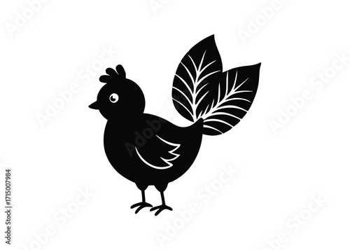 chick with palm leaf silhouette vector art icon
