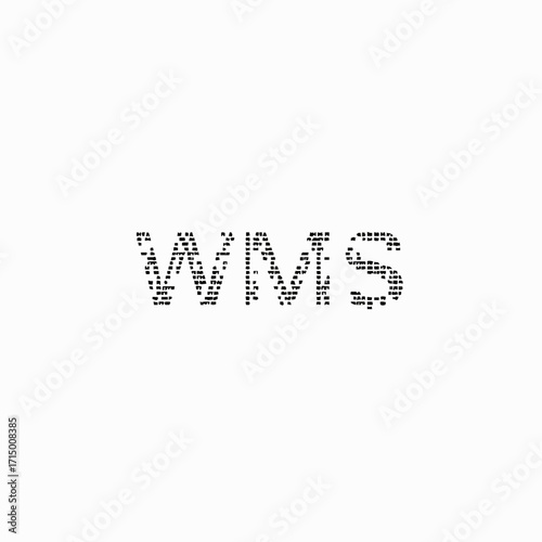 WMS acronym formed by small black dots and dashes on a white background Keywords: WMS, acronym, dots, dashes, text, letters, typography, abstract, minimalist, simple, clean