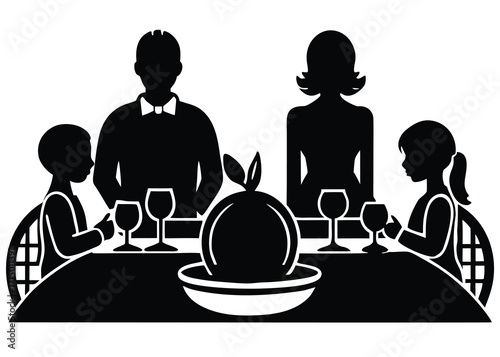 family easter dinner silhouette vector art icon