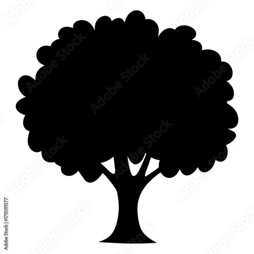 Silhouette of a deciduous tree in black and white simple design