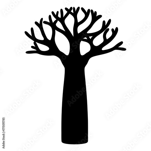 Silhouette of a magnificent Baobab tree standing tall against a white background