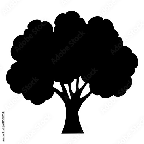 Black tree silhouette with bushy crown, perfect for design elements and applications