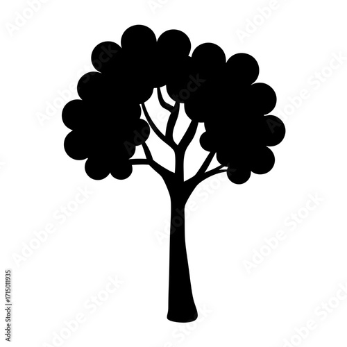 Silhouette illustration of a stylized cartoon tree with full rounded foliage