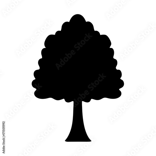 Simple vector silhouette of a round, bushy deciduous tree with no leaves