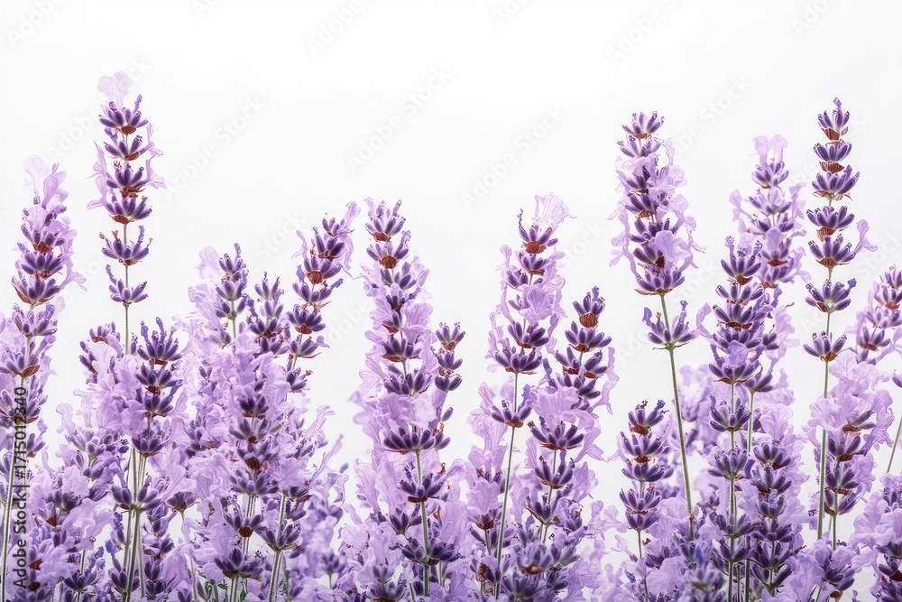 Obraz premium Delicate purple lavender flowers in full bloom, isolated against a transparent background