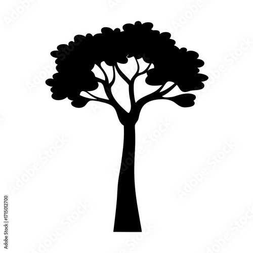 Silhouette of a tree with full leaves on a white background