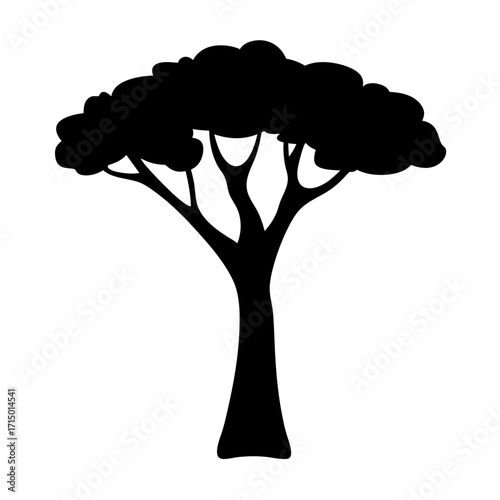 Simple black silhouette of a tree with a full leafy canopy