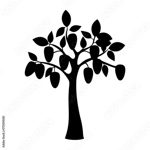 Silhouette illustration of a tree with many leaves and fruit, artistic expression