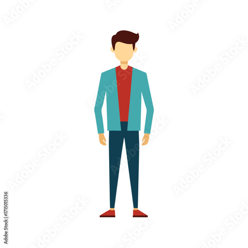young man dress with blazer and trousers flat color illustration