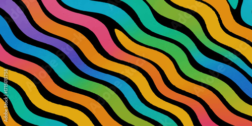 Abstract colorful seamless striped pattern with wavy geometric lines and a textured textile backdrop