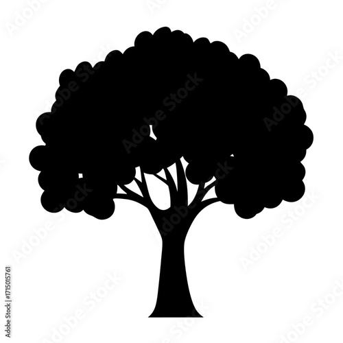 Black silhouette illustration of a tree with round and fluffy canopy