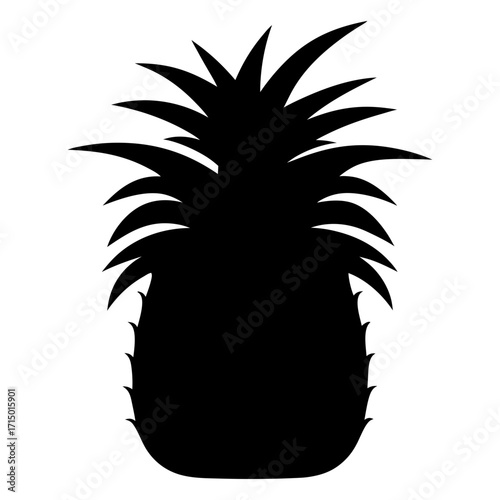 A striking black silhouette of a ripe and juicy looking pineapple