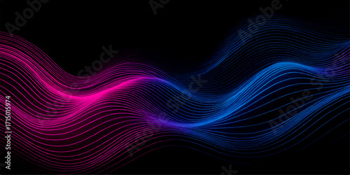 An abstract fractal background with dynamic purple and blue glowing waves creates a futuristic digital art wallpaper