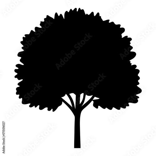 Black silhouette of a tree with leaves, branches and trunk illustration