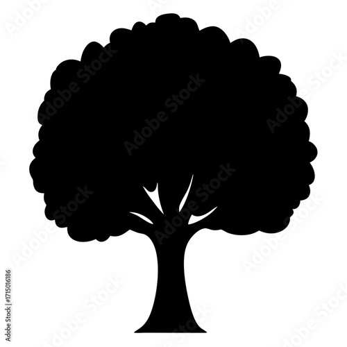 Monochrome tree silhouette with dense foliage and sturdy trunk design