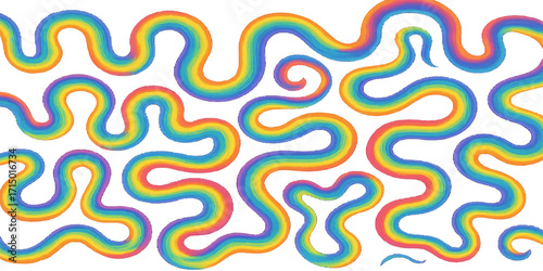 Abstract seamless vector illustration featuring a vibrant pattern of colorful waves and swirling circles, perfect for textile design or a decorative backdrop