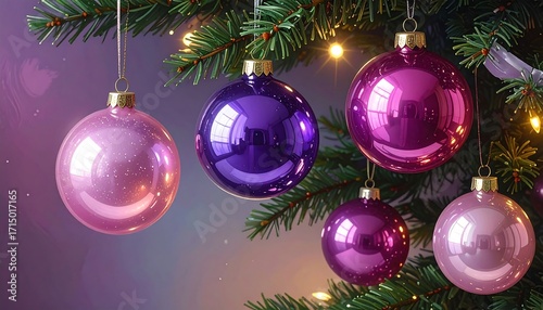 festive christmas baubles in shades of pink and purple