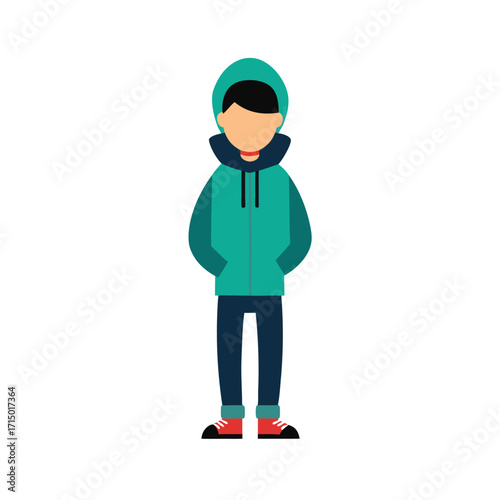 streetwear young man style with hoodie and sneakers flat color illustration