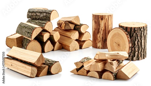 Wallpaper Mural Stacked firewood in various shapes and sizes against white background Torontodigital.ca