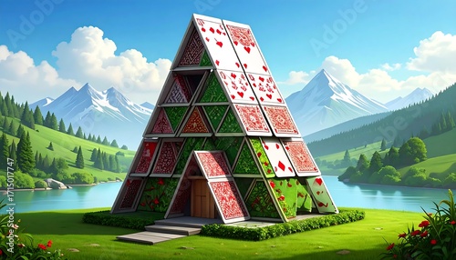 Cardhouse nestled in valley