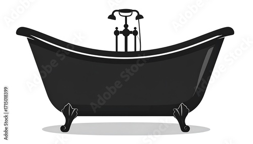 Elegant Black Bathtub Illustration with Faucet