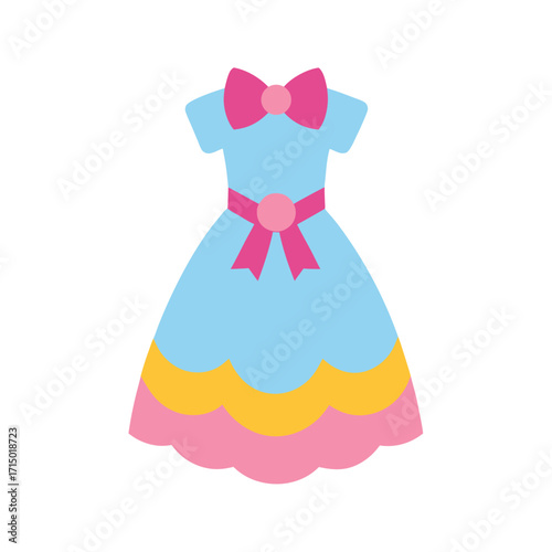 princess style girl dress with ruffles and bow illustration