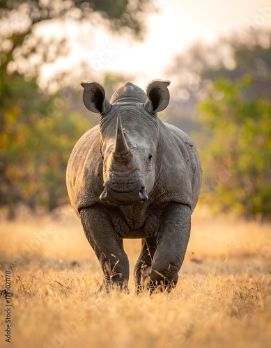 Majestic rhino in golden savanna