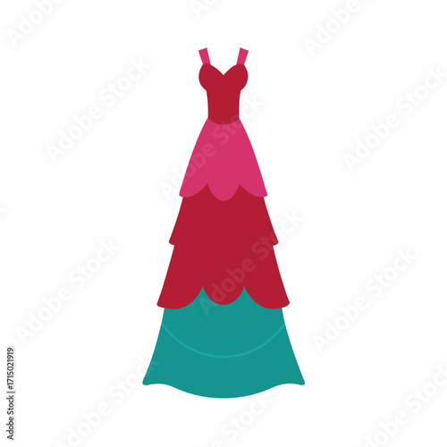 elegant maxi girl dress with flowing layers flat color illustration