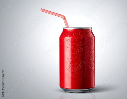 Red soda can with straw