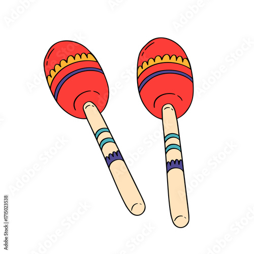 Colorful hand drawn vector maracas. Concept of Latin music, cultural celebration