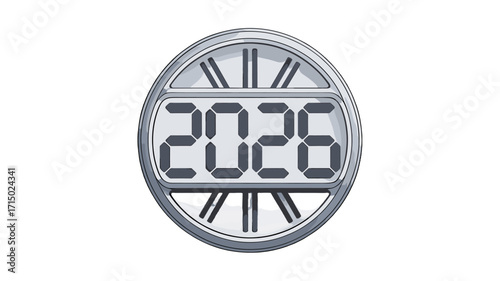 A clock displaying the year 2026.