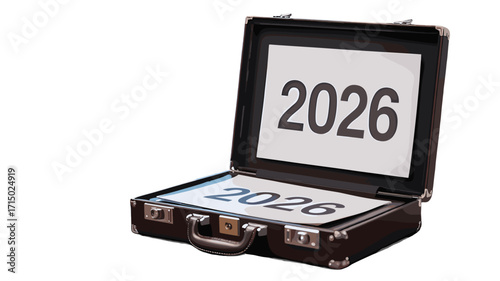 Briefcase displaying the year 2026, symbolizing future planning.