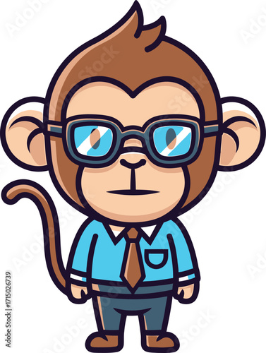 Charming cartoon monkey character wearing glasses and business attire with tie and shirt expressing intelligence and professionalism vector