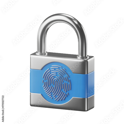 Modern silver padlock with blue fingerprint technology security illustration graphic