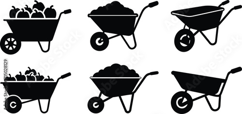 Wheelbarrow Silhouette Vector Set