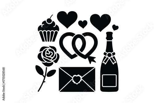 Romantic celebration icons silhouette set