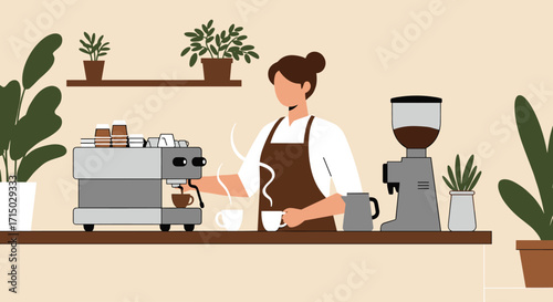 Winter landscape with falling snow and a solitary evergreen tree