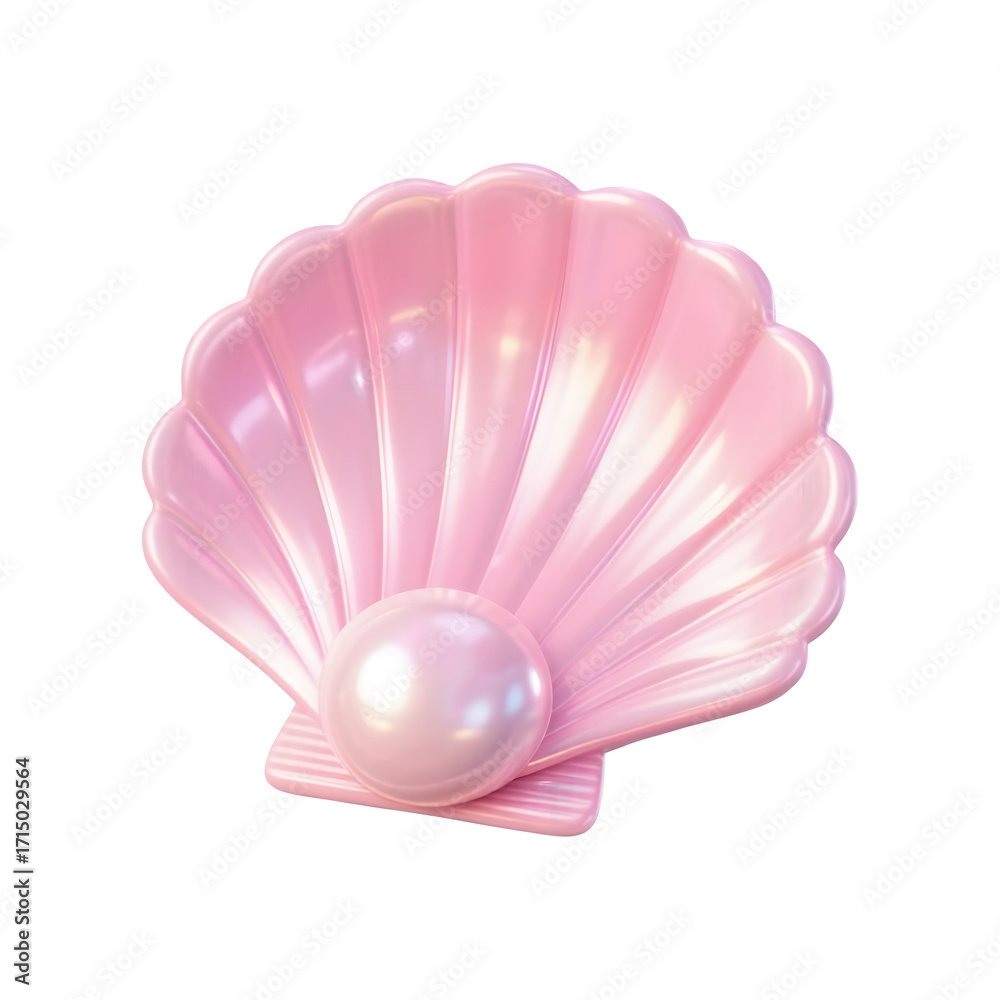 Fototapeta premium Delicate Pink Seashell with a Luminous Pearl Isolated on Transparent Background