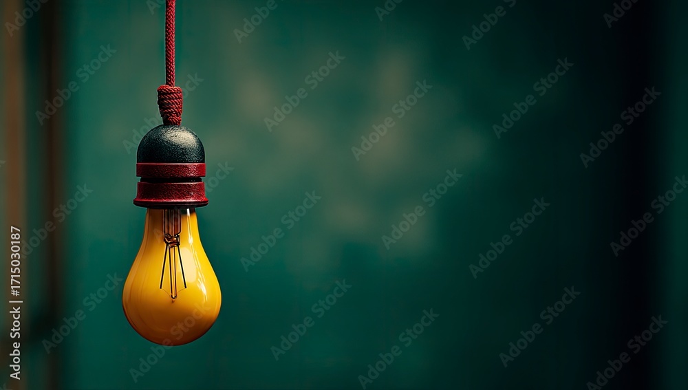 Obraz premium Pendant lamp with yellow bulb, red accents