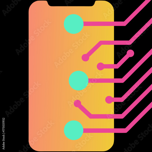 Abstract smartphone with circuit board design in vibrant colors  