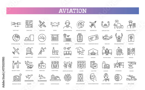 Aviation icons set. Flight transport