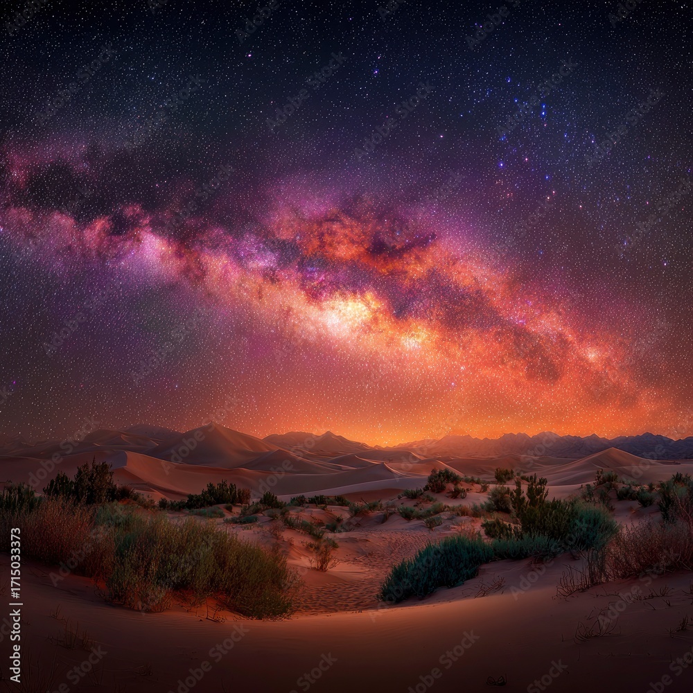 Fototapeta premium Desert Sandscape under a Starry Night Sky