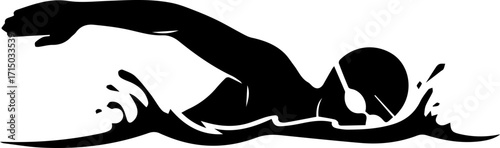 Dynamic swimmer silhouetted mid-stroke, cutting through water with powerful strokes and splashes