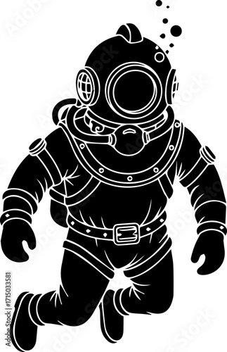 Vintage diver exploring deep ocean depths with classic helmet and gear