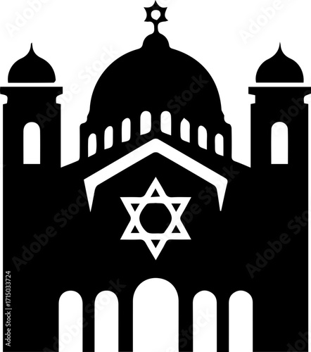 Iconic synagogue silhouette represents faith community, spiritual gathering, and cultural heritage beautifully.