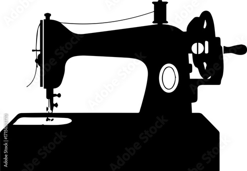 Vintage sewing machine silhouette captures timeless craftsmanship and creative passion for textile arts