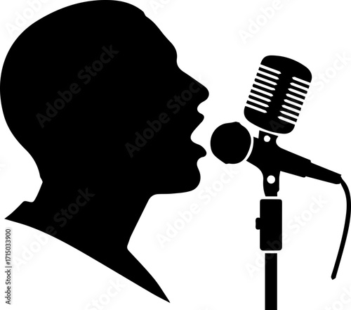 Dynamic speaker passionately addressing audience near vintage microphone for captivating presentation