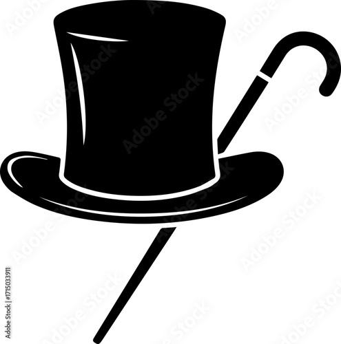 Dapper top hat and elegant cane create a sophisticated vintage gentleman's style statement.
